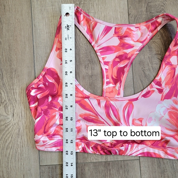 Bright Coral & Hot Pink Floral Sports Bra Crop Top JustFab Athletic Wear Size L - Picture 6 of 9